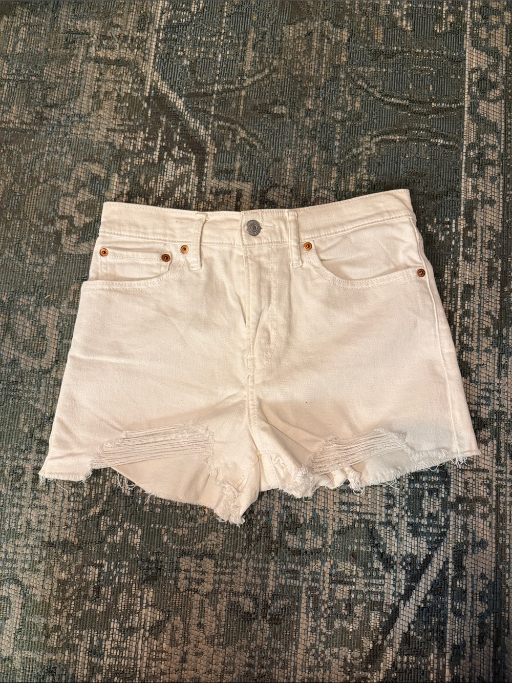 Levi's White Distressed High-Rise Jean Shorts